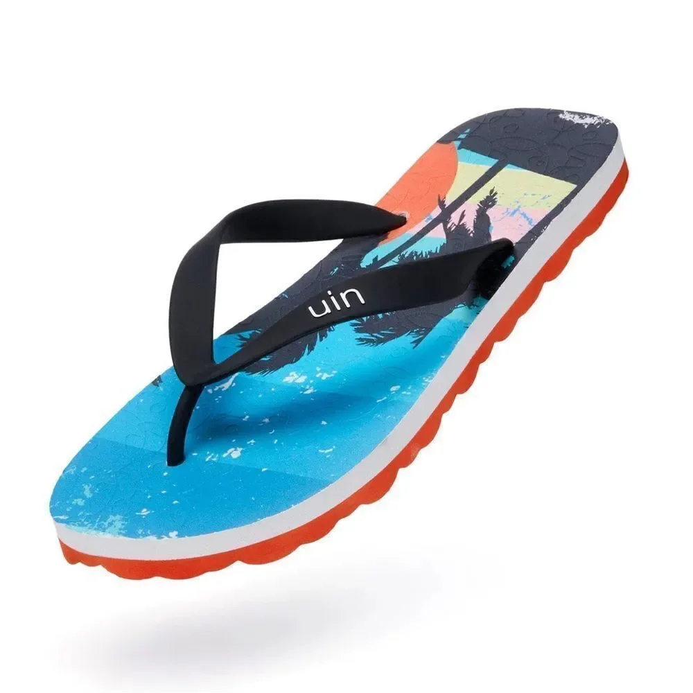UIN Men's Flip Flops Summer Slippers Non Slip (Palm in Sunset 2 Blanes)